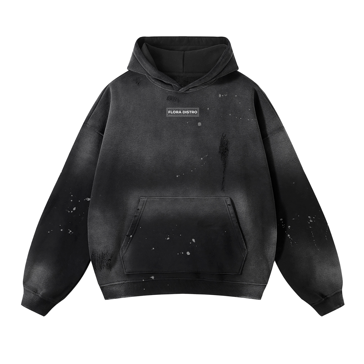 'Rose' Vintage Wash Frayed Fleece Hoodie Black Splatter (Copy)