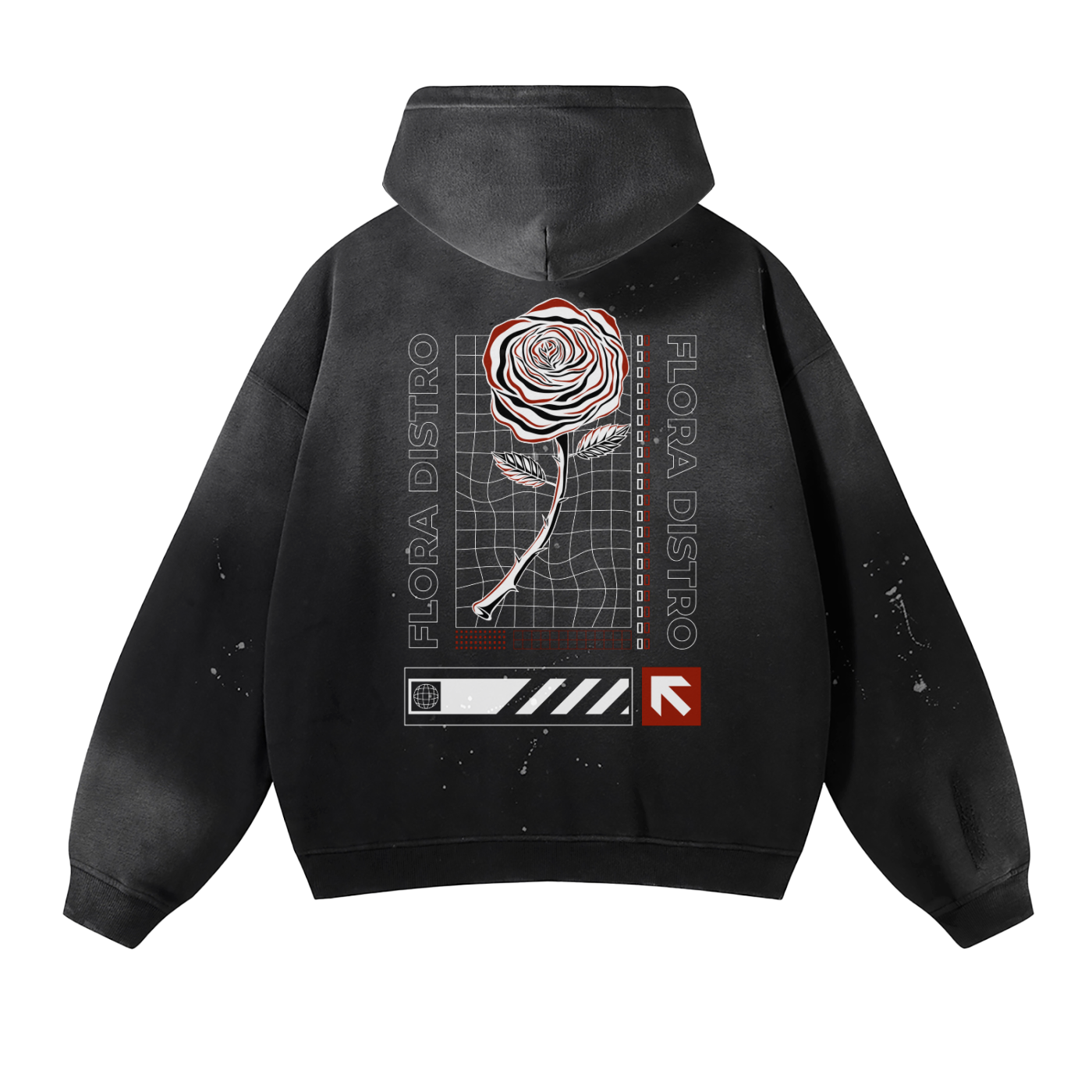 'Rose' Vintage Wash Frayed Fleece Hoodie Black Splatter (Copy)